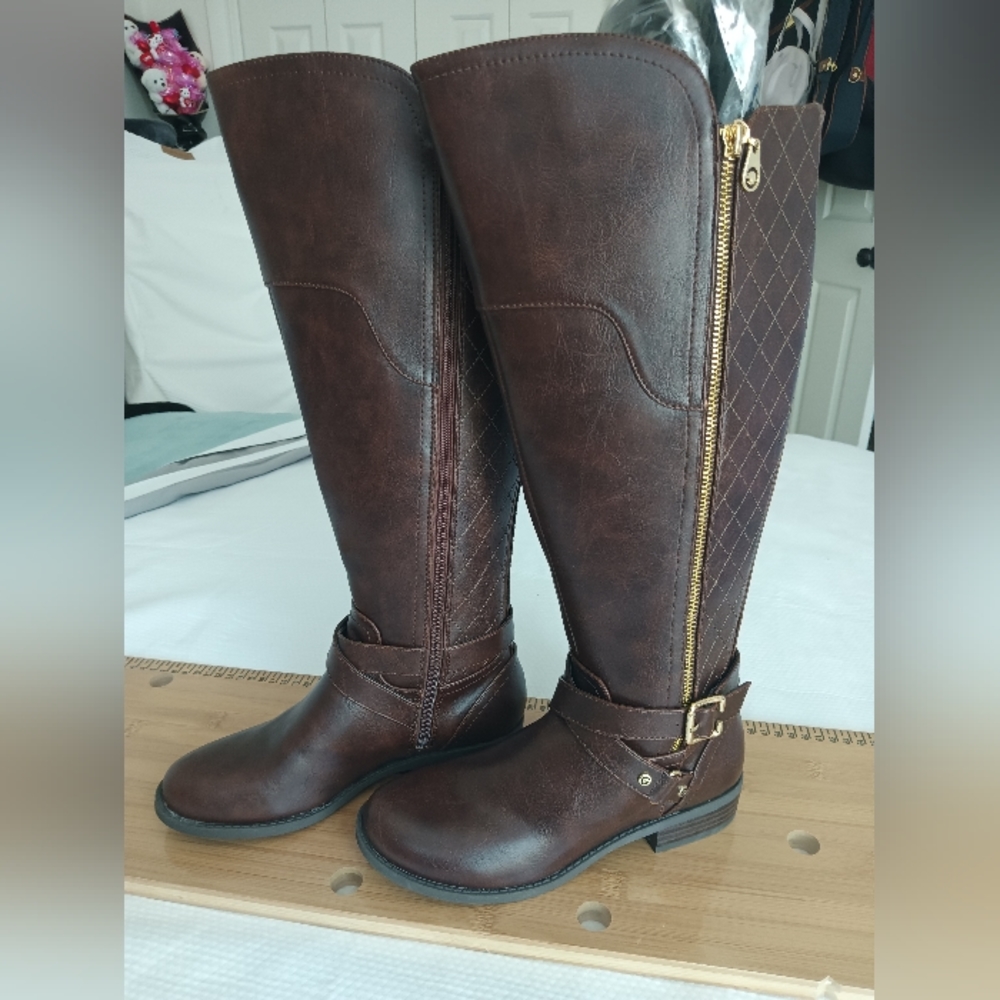 G BY GUESS WOMEN'S HAYDEN DARK BROWN RIDING BOOTS SHOES 7M WIDE CALF NEW!